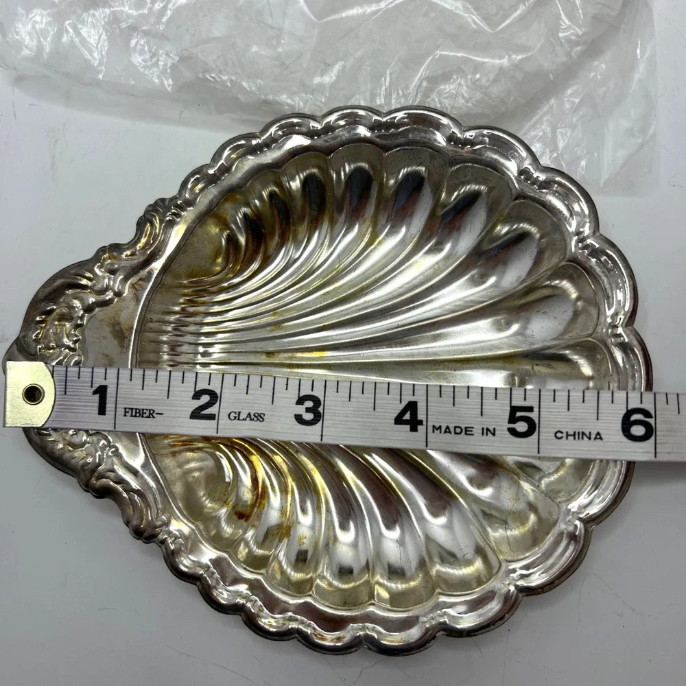 Vintage Silver Plated‎ Scalloped Clam Shell Tray Ornate Trinket Dish
